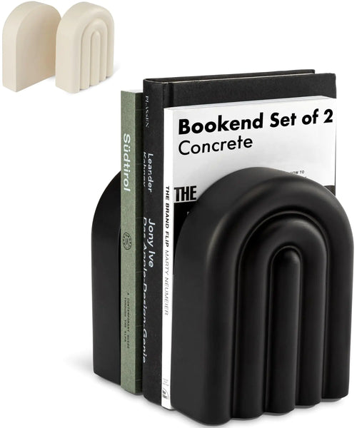 KIVY Concrete Book Ends for Shelves [Heavy Duty BOOKENDS] - Bookends Decorative for Heavy Books - Modern Trendy Book Ends - Book Stopper for Shelves - Book Holders for Shelves (Black Bookends)